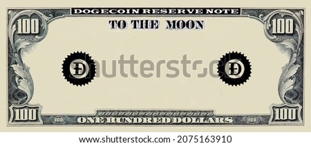 Clear Dogecoin 100 Dollar Banknote pattern, 100 dollar border with empty middle area, Dogecoin highly detailed Dollar banknote. pattern for your picture or text.