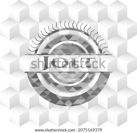 Jolt grey icon or emblem with geometric cube white background. 