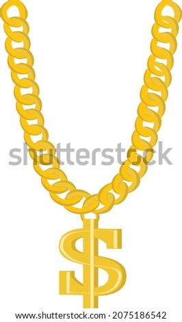 Thug Life Gangsta Bling Chain. Gold dollar symbol on golden chain vector hip hop rap style necklace. American money and financial luxury illustration isolated flat vector.  Royalty-Free Stock Photo #2075186542