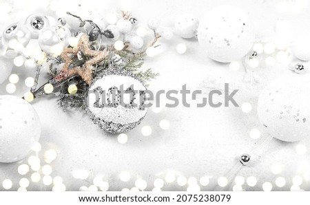 Christmas and new year frame made of decorations, fir branches and cones, winter composition with place for text, advertising banner for store and screen, mockup for design, selective focus