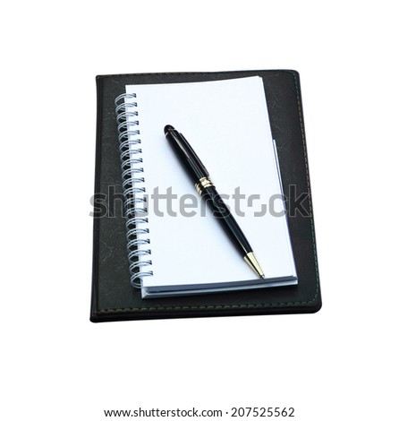 Notebook and pen isolated on white background.