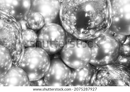 Silver photo zone with air balloons . New year 2022 background