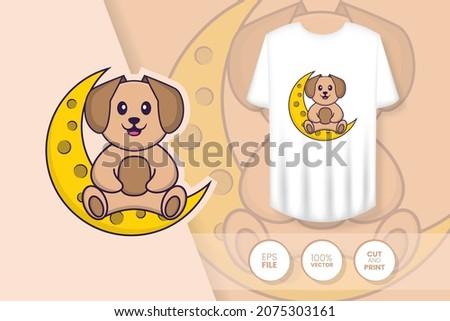 Cute dog cartoon character. Prints on T-shirts, sweatshirts, cases for mobile phones, souvenirs. Isolated vector illustration.