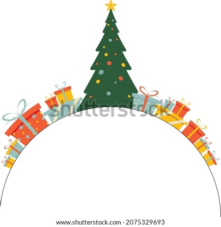 Vector gift boxes and elegant flat Christmas tree. Blank space for your congratulations text Merry Christmas, Happy New Year, web design, presentation, advertising.
