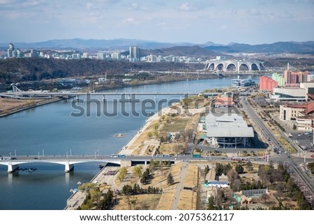 Birds eye view on Pyongyang cityscape  Royalty-Free Stock Photo #2075362117