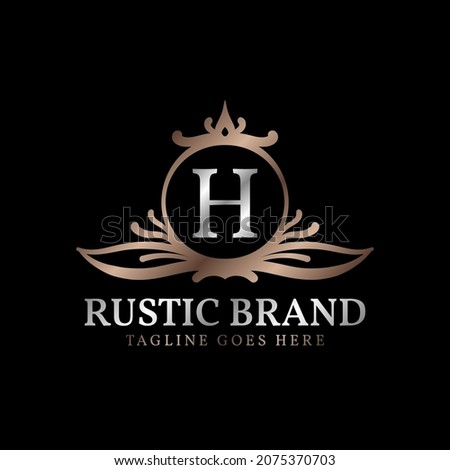 letter H luxurious rustic crest logo badge for beauty care, wedding organizer, hotel and cottage