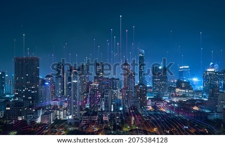 Smart city and abstract dot point connect with gradient line, big data connection technology concept. Royalty-Free Stock Photo #2075384128