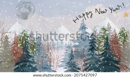 Winter watercolor landscape Set of spruce, pine trees, trees, dry wood background landscape  Illustration Watercolor digital clip art