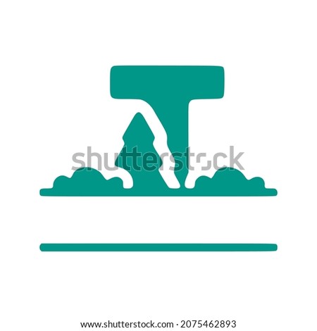 Letter t and natural landscape, nature monogram design isolated on white background.