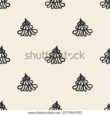 seamless simple monochrome  pattern background with hand draw line art pine tree