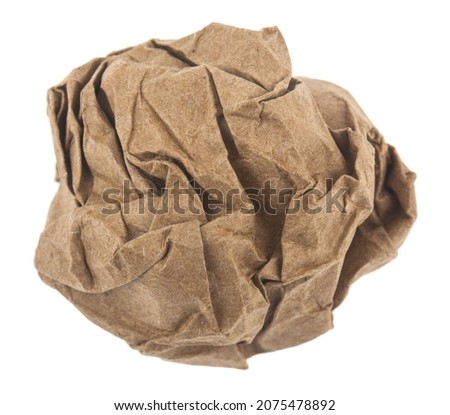Crumpled brown paper bow isolated on white background. Detail for design. Design elements. Macro. Full focus. Background for business cards, postcards and posters