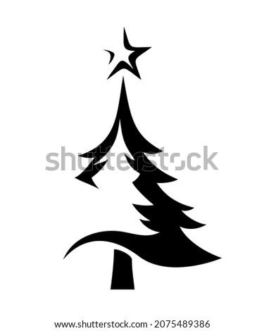 Christmas tree. Vector black silhouette isolated on white.