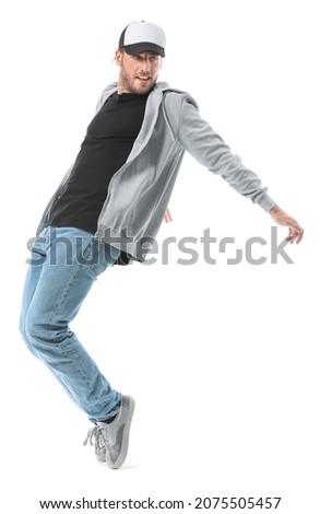 Male hip-hop dancer on white background
