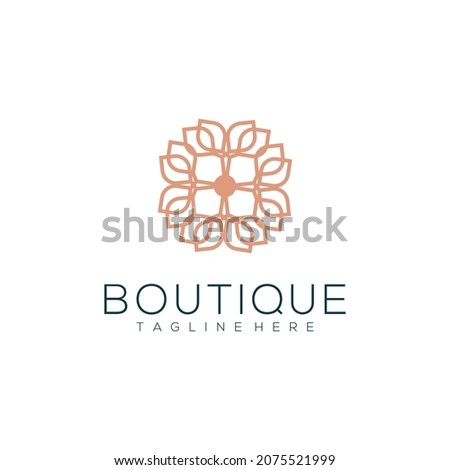 Yoga class logo design made with leaves and flowers with simple line boutique
