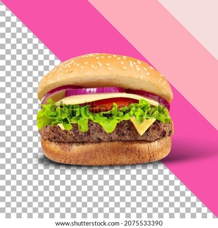 fresh tasty burger isolated on transparent background. Royalty-Free Stock Photo #2075533390