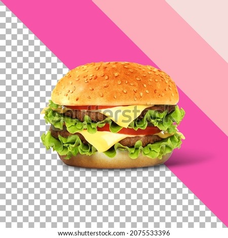 fresh tasty burger isolated on transparent background. Royalty-Free Stock Photo #2075533396