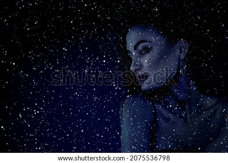 Double exposure portrait of a young woman. calm inner peace concept, mental health nature therapy, spiritual life power Royalty-Free Stock Photo #2075536798