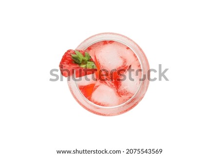 Glass of fresh strawberry cocktail isolated on white background