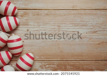 Easter Eggs with space copy on wooden background