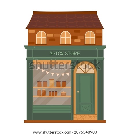 Vector illustration stall counters store with spice windows shop