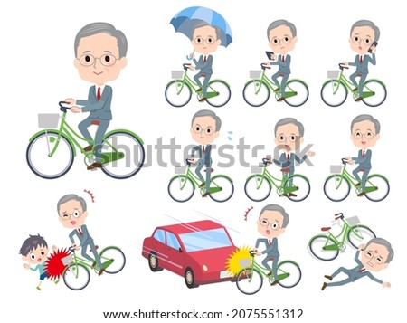 A set of business old man riding a city cycle.It's vector art so easy to edit.