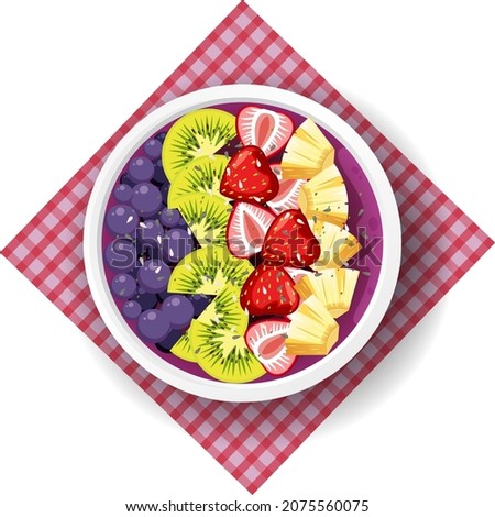 Top view of fruit salad bowl on white background illustration