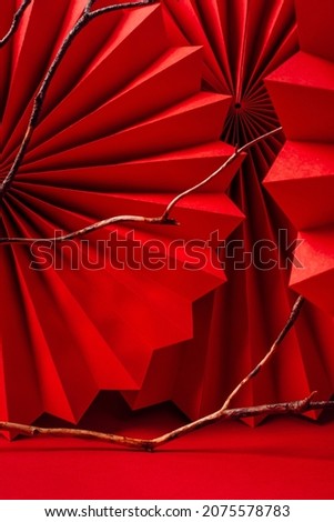 Red minimalist natural background for cosmetic products.