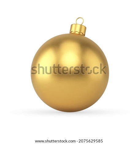 Traditional Christmas tree glossy golden ball realistic vector illustration. Classic festive holiday decor bright sphere toy with loop for hanged isolated. Expensive luxury decorative design template