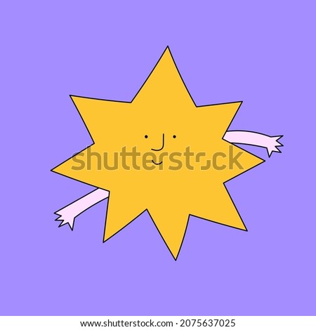 vector sticker - a psychedelic star of the 70s with a face. Hippie character. Christmas light. The first star. Tattoo template. Element for pattern and postcards. Funny logo
