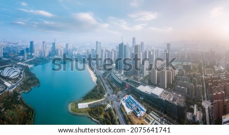 Aerial photography of Hefei city architecture landscape skyline