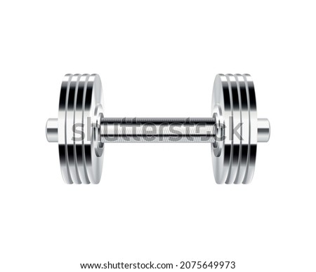 Barbells dumbbells fitness realistic composition with isolated image of chrome colored dumbbell vector illustration