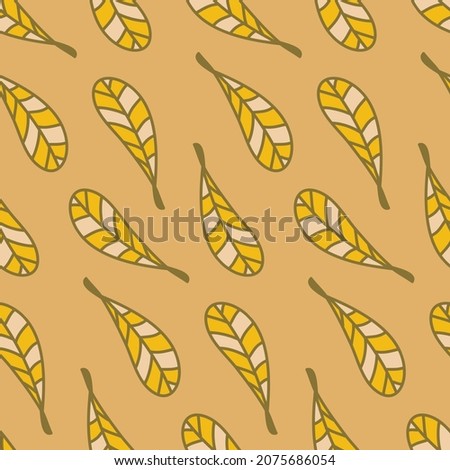 Seamless pattern with yellow organic leaf, decorative art background wallpaper