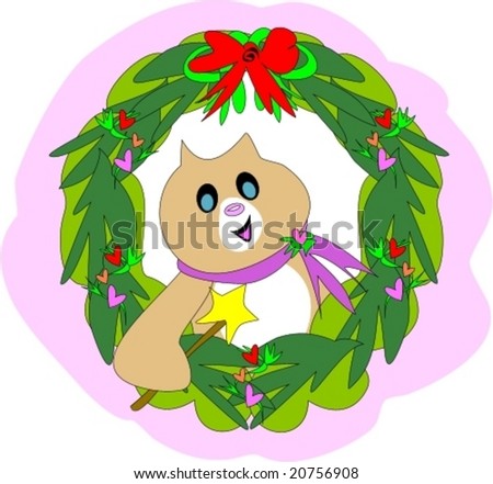Joyful Cat Wreath Vector