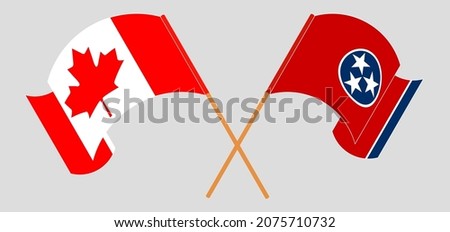 Crossed and waving flags of Canada and The State of Tennessee. Vector illustration

