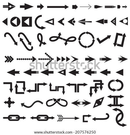 Vector illustration of a collection of simple black arrows isolated on white. 