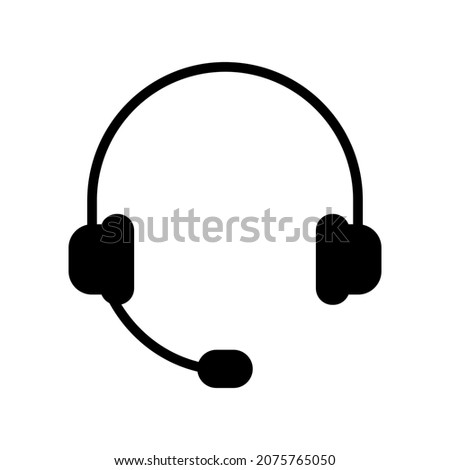 Headphones with microphone icon. Music devise silhouette. Earphones symbol. Vector isolated on white