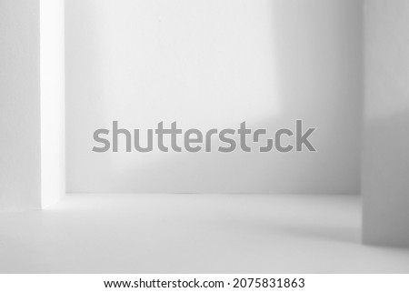 Abstract white 3d studio background for product presentation. Empty gray room with shadows of window. Display product with blurred backdrop. Royalty-Free Stock Photo #2075831863