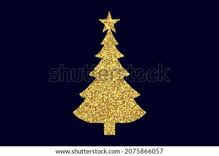 Christmas tree nested with golden confetti on dark background, new year vector illustration