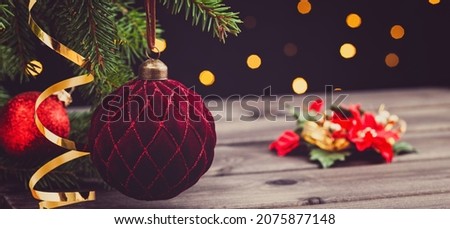 Christmas background with herringbone and decor. With copy space for your text