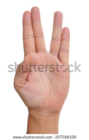 a man hand doing the Vulcan salute on a white background