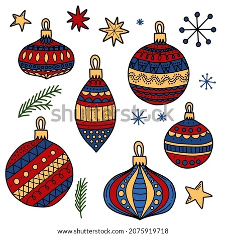 Vector elements. Christmas tree decoration. Symbol of new year celebration. Line art style.
