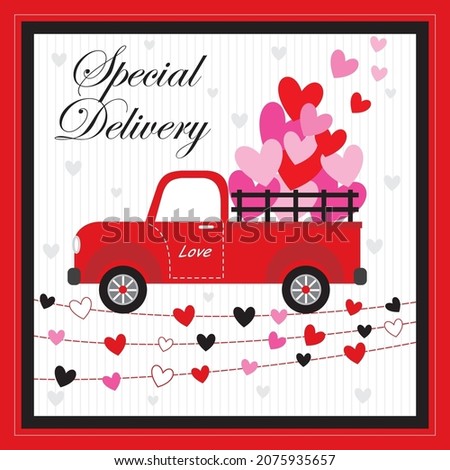 Love truck and heart shape for valentine or wedding card