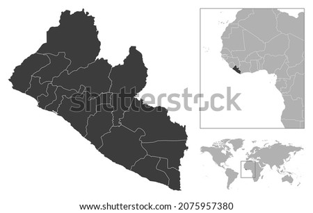 Liberia - detailed country outline and location on world map. Vector illustration Royalty-Free Stock Photo #2075957380