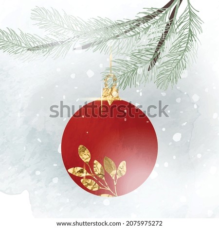 Winter background vector. Hand painted watercolor brush texture with snow, pine leaves, Christmas decorative element. Design for wallpaper, wall arts, cover and invite card.