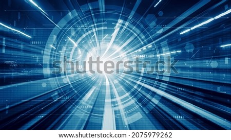 Digital data flow on road in concept of cyber global communication and coding with graphic creating vision of fast speed transfer to show agile digital transformation , disruptive innovation . Royalty-Free Stock Photo #2075979262