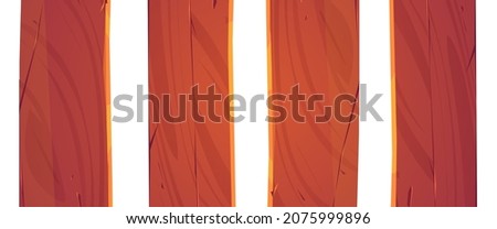 Wood planks, isolated wooden boards on white background. Oak or pine textured timbers for fence, vertical cracked weathered design and construction elements, Cartoon vector illustration clip art