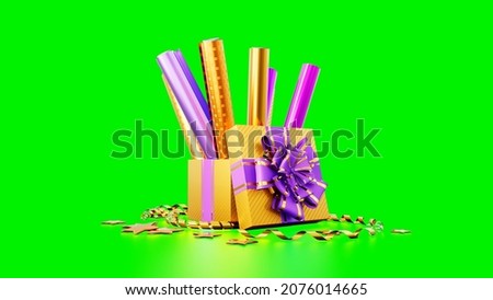 present wrapping paper and giftbox on green screen, isolated - object 3D illustration