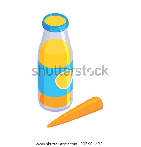 Isometric baby food composition with isolated bottle of carrot juice on blank background vector illustration