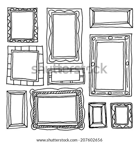  Set picture frames, hand drawn vector illustration.
