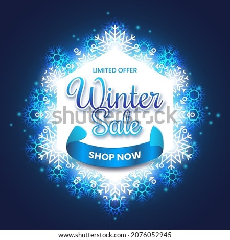 Blue Winter Sale with Sparkling Snowflakes